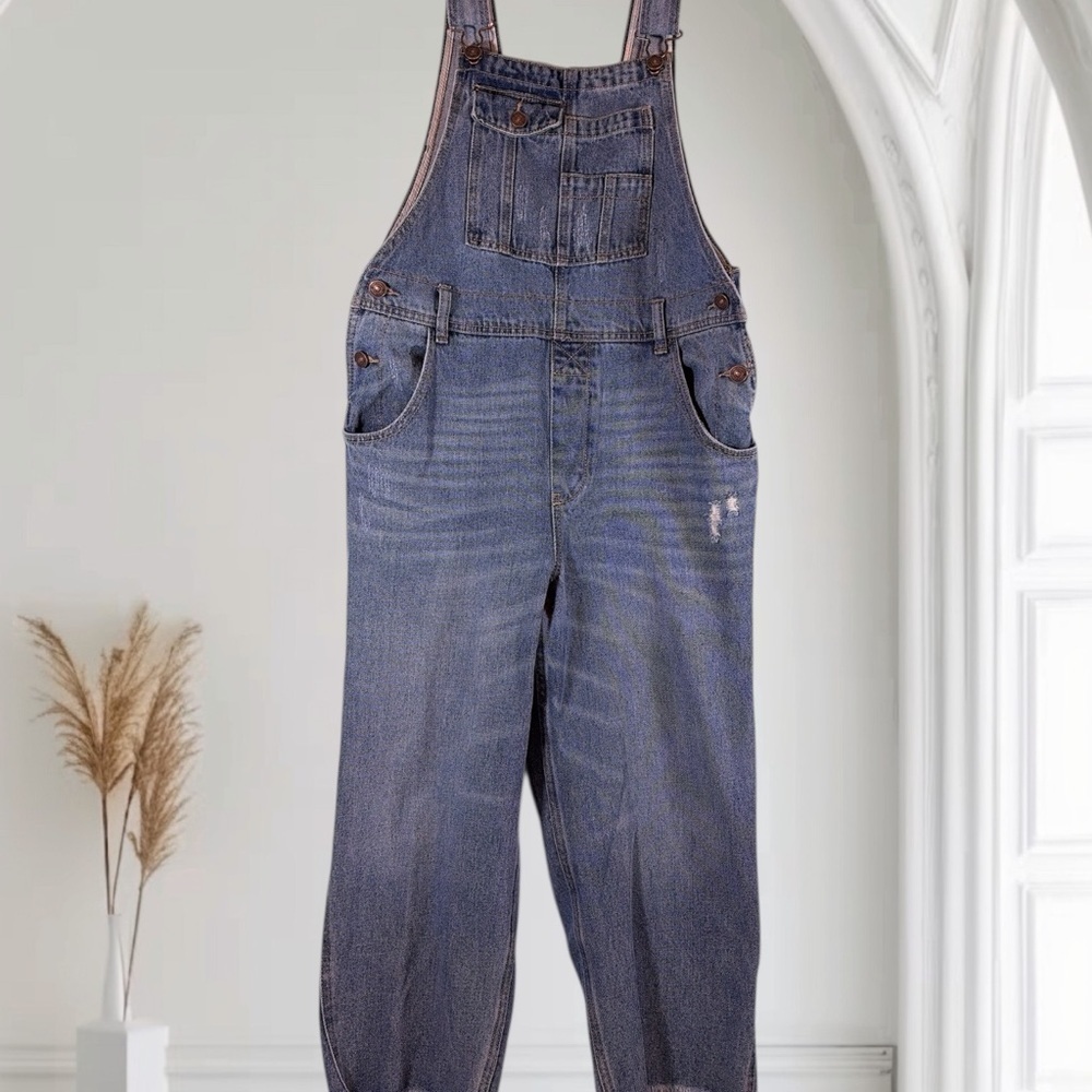Rewash Women Distressed Denim Overalls Bib Pants Blue Size 7 Raw Hem Cotton